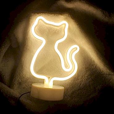 Neon Işıklı Kedi Tasarımlı Lamba 