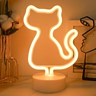 Neon Işıklı Kedi Tasarımlı Lamba 