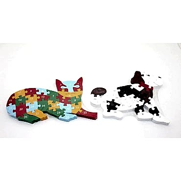 Ahşap Kedi - Köpek Yapboz 