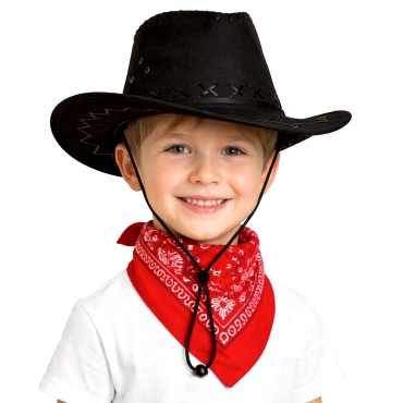 Çocuk Kovboy Şapka Siyah ve Kırmızı Bandana Seti