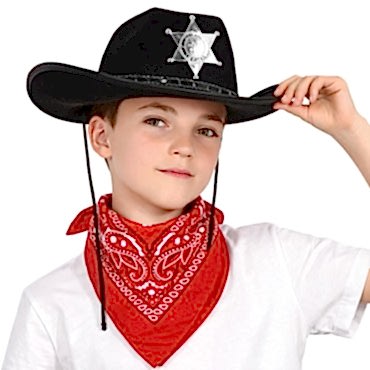 Çocuk Kovboy Şapka Rozetli Siyah ve Kırmızı Bandana Seti