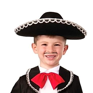 Gümüş Renk Şeritli Mariachi Latin Şapkası - Çocuk Boy 
