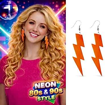 80’ler 90'lar Retro Neon Turuncu Şimşek Küpe 10 cm