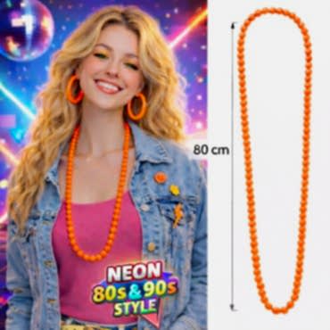Neon Turuncu Boncuk Kolye 80 cm – Retro 80’ler 90’lar Parti Aksesuarı