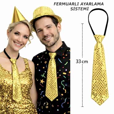 Altın Renk Pul Payetli Işıltılı Parti Kravatı 33 cm