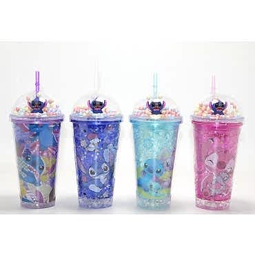 Sevimli Stitch Işıklı Pipetli Pullu Suluk Bardak 400 ml