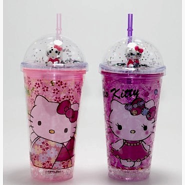 Sevimli Hello Kitty Işıklı Pipetli Boncuklu Suluk & Bardak (400 Ml)
