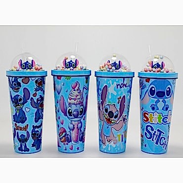 Sevimli Stitch Pipetli Boncuklu Termos Ve Suluk 