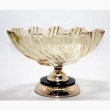 Lüks Ayaklı Kristal Cam Gondol Sunumluk Gold Detaylı