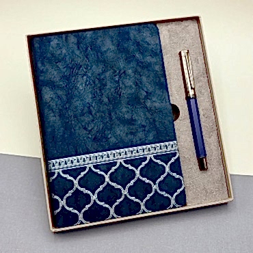 Mavi Termo Deri Defter Ve Metal Roller Kalem Seti 