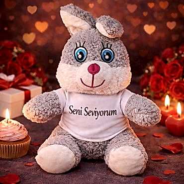 Seni Seviyorum Tişörtlü Sevimli Peluş Tavşan