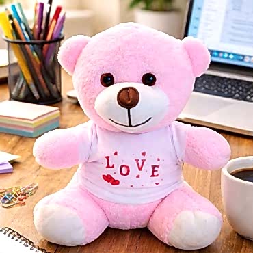 Love Tişörtlü Pembe Peluş Ayıcık