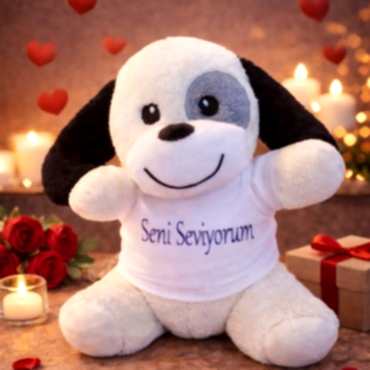 Seni Seviyorum Tişörtlü Sevimli Benekli Peluş Köpek