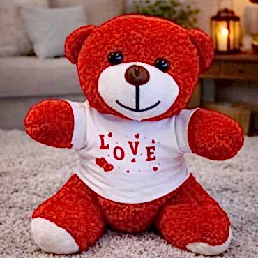 Love Tişörtlü Kırmızı Peluş Ayıcık