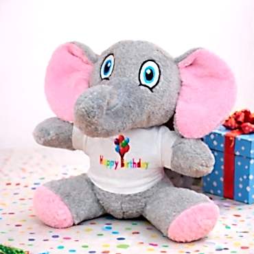Happy Birthday Tişörtlü Sevimli Peluş Fil