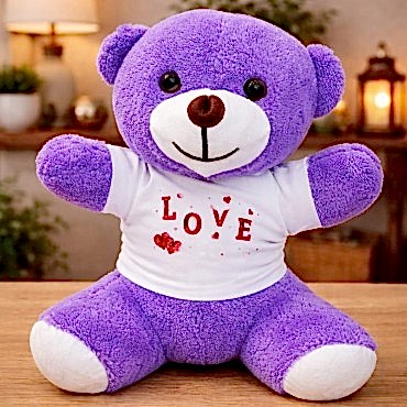 Love Baskılı Tişörtlü Peluş Mor Ayıcık