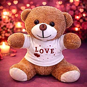 Love Baskılı Tişörtlü Kahverengi Peluş Ayıcık