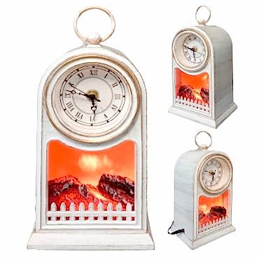 LED Işıklı Eskitme Şömine Saat