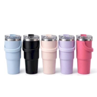 Renkli 900 ml Taşıma Kulplu Paslanmaz Çelik Termos Mug Bardak
