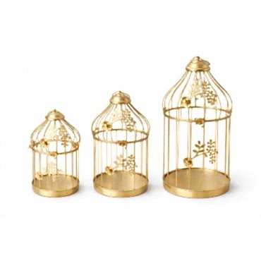 Dekoratif Gold Metal 3'lü Kafes Mumluk Seti