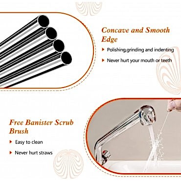 31 cm Ekstra Uzun Paslanmaz Çelik Pipet Seti – 3 Parça (Eğri + Düz + Fırça)