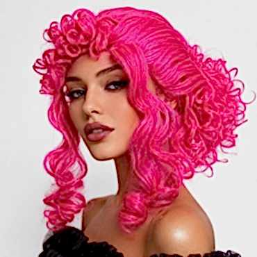 Neon Pembe Bukleli Kıvırcık Cosplay Peruğu - İçi Astarlı