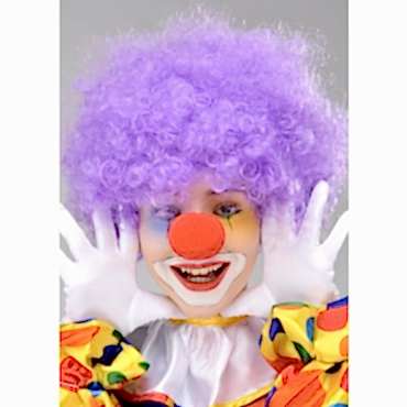 Mor Renk Kıvırcık Bonus Peruk ve Kırmızı Burun Seti