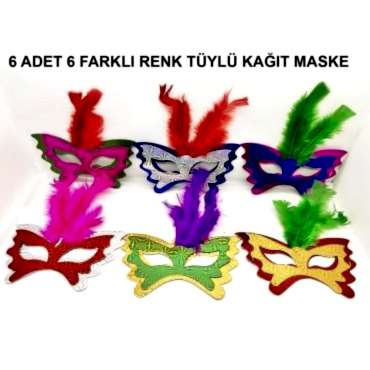 Tüylü Kağıt Parti Venedik Balo After Maskesi 6 Adet