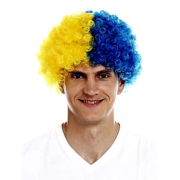 Sarı Lacivert Kıvırcık Afro Bonus Taraftar Peruğu