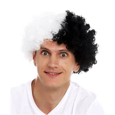 Siyah Beyaz Kıvırcık Afro Bonus Taraftar Peruğu 
