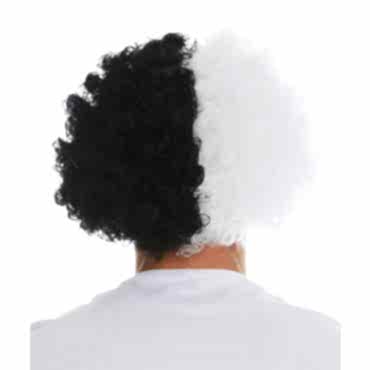Siyah Beyaz Kıvırcık Afro Bonus Taraftar Peruğu 