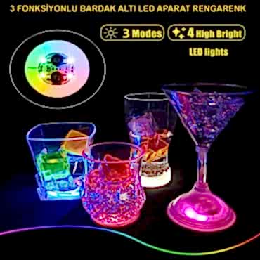 Işıklı Yapışkanlı Bardak Altı Aparatı Ledli 3 Modlu 