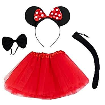 Minnie Mouse Kostüm Seti - Etek, Taç, Kuyruk, Papyon 