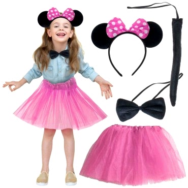Minnie Kostüm Seti (Pembe Tütü Etek + Pembe Taç + Papyon + Kuyruk)