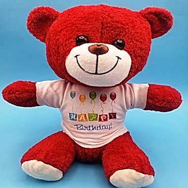 Happy Birthday Tişörtlü Peluş Kırmızı Ayıcık