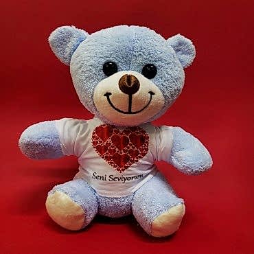 Kalpli Seni Seviyorum Yazılı Tişörtlü Peluş Ayıcık 