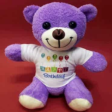 Happy Birthday Tişörtlü Peluş Mor Ayıcık