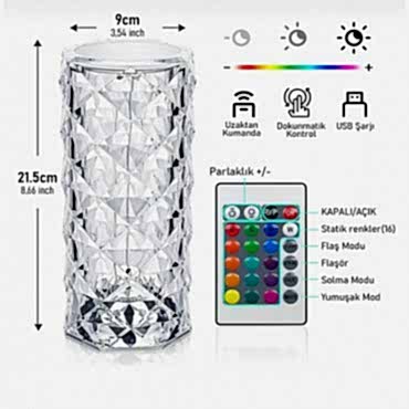 Kristal LED Kumandalı Ve Dokunmatik Masa Lambası 