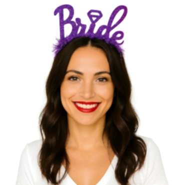 Mor Renk Bekarlığa Veda İtalik Yazı Alyanslı Bride Taç