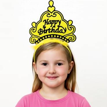 Sarı Happy Birthday Doğum Günü Prenses Tacı 
