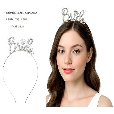 Gümüş Renkli Taşlı “Bride” Gelin Tacı