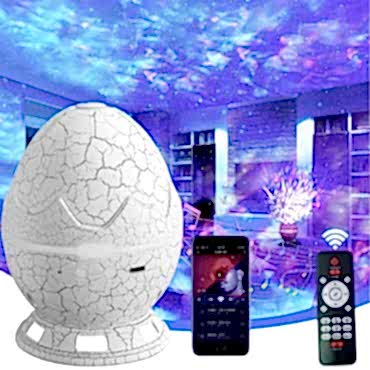 Çatlak Dinozor Yumurtası Tasarımlı Projektörlü Gece Lambası Bluetooth Özellikli 
