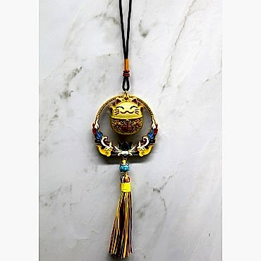 Renkli Püsküllü Şans Kedisi Feng Shui Askılık 