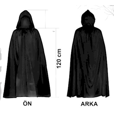 Siyah Uzun Pelerin 120 cm Kapüşonlu