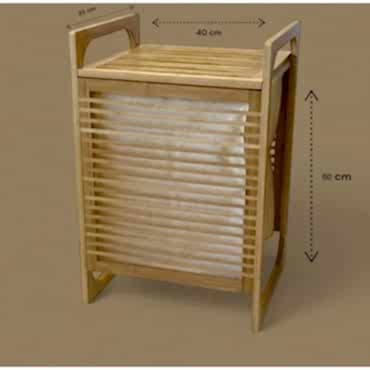 Orta Boy Ahşap Bambu Kirli Sepeti 40x35x60 