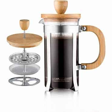 Ahşap Detaylı 600 ml Cam French Press 