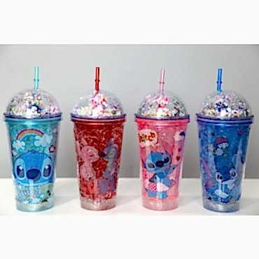 Sevimli Stitch Pipetli Işıklı Pullu Suluk Bardak 400 ml
