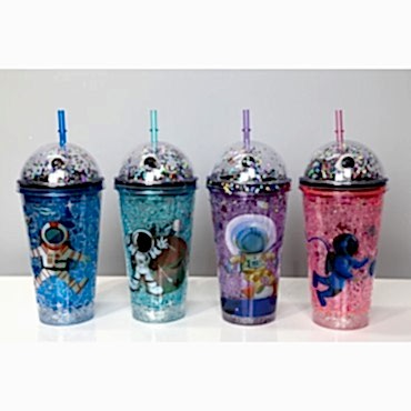 Sevimli Astronot Pipetli Işıklı Pullu Suluk Bardak 400 ml