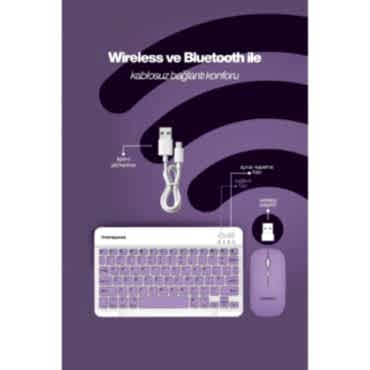 Mor Kablosuz Klavye Ve Mouse Seti