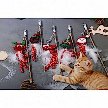 Yılbaşı Temalı Zilli Kedi Oyun Oltası 